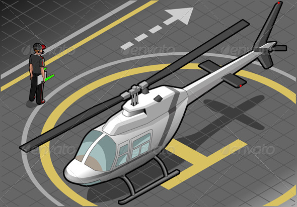 Isometric White Helicopter Landed - Objects Vectors