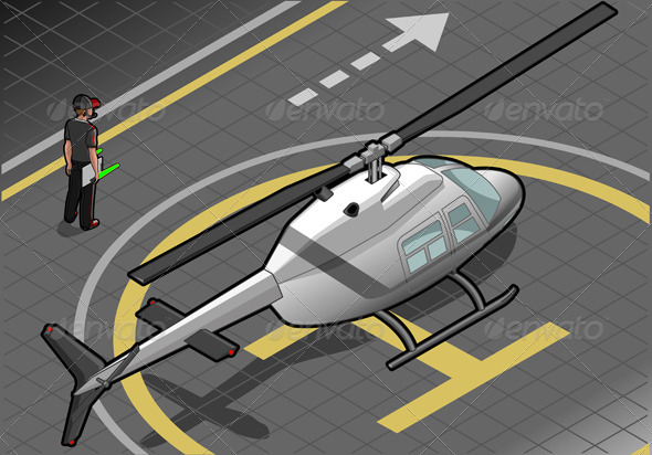 Isometric White Helicopter Landed - Objects Vectors