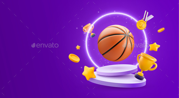 [DOWNLOAD]3d Basketball Ball on Podium with Flying Cups