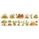 Illustration of Various Cartoon Desert Plants and