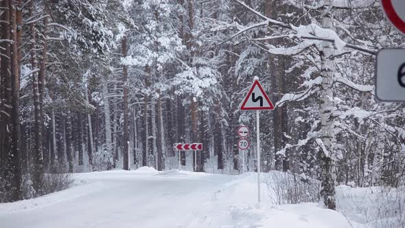 Prohibitory Road Signs on Winter Road