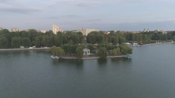 Aerial view of a lake near the city alt