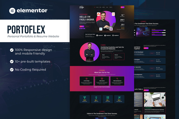 Portoflex - Personal Portfolio & Resume Elementor Template Kit