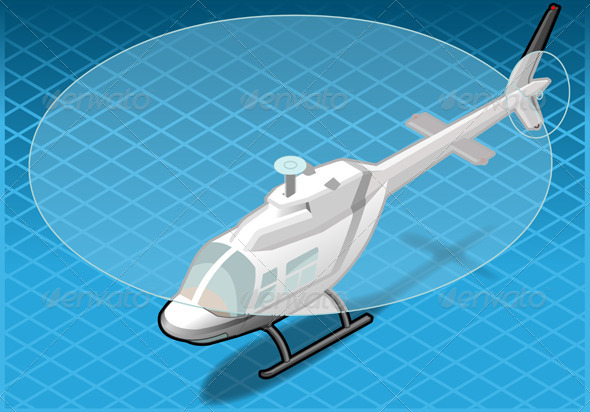 Isometric White Helicopter in Flight in Front View - Objects Vectors