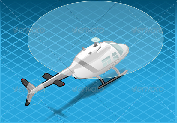 Isometric White Helicopter in Flight in Rear View - Objects Vectors