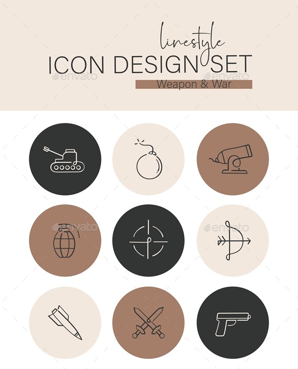 [DOWNLOAD]Linestyle Icon Design Set Weapon and War