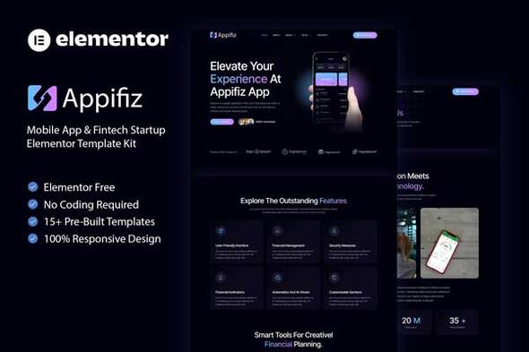 Appifiz - Mobile App & Fintech Startup Elementor Template Kit