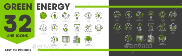 [DOWNLOAD]Green Energy and Eco Power Line Icons Environment
