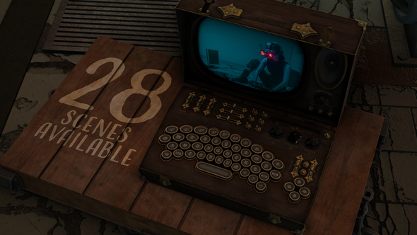 Steampunk Movie Mockup Video Displays template preview