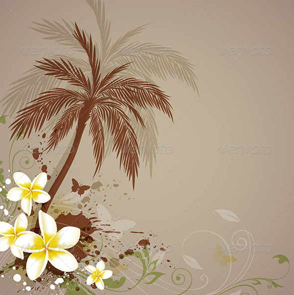 Background with Flowers and Palm - Flowers & Plants Nature