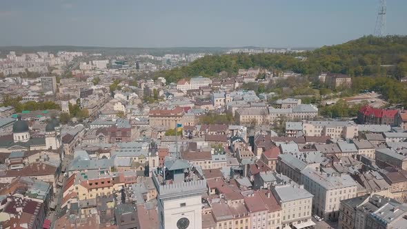 Aerial City Lviv, Ukraine. European City. Popular Areas of the City. Dominican alt