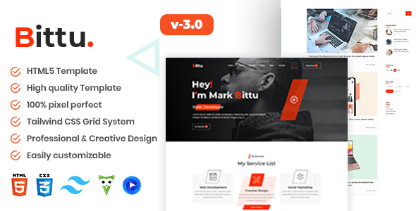 Bittu - Tailwind Personal Portfolio/CV/Resume HTML5 Template