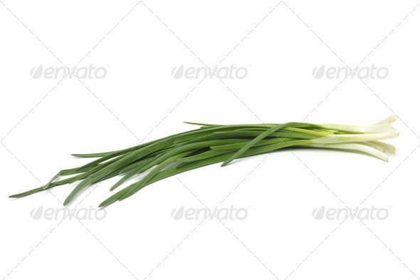 Eight ripe, beautiful spring onions on a white background. - Stock Photo - Images