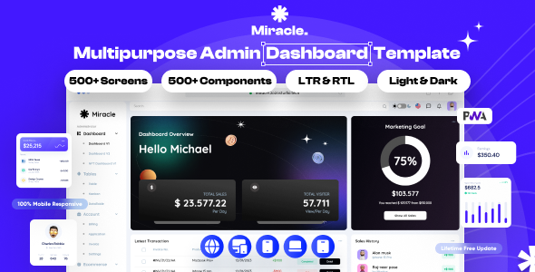 [DOWNLOAD]Miracle - Marketing Admin Dashboard Template | Admin Dashboard UI Kit | Flutter PWA | Web Responsive