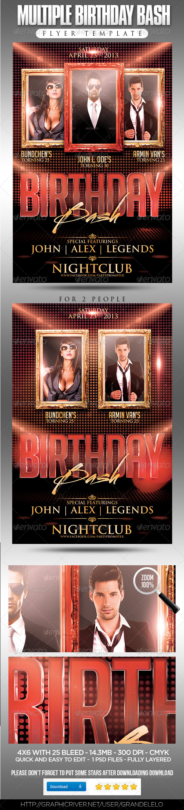 Multiple Birthday Bash Flyer Template - Clubs & Parties Events