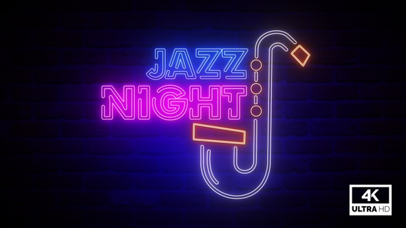 Jazz Night Neon Sign Animation Background, Motion Graphics | VideoHive