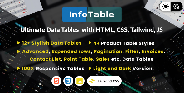 [DOWNLOAD]InfoTable -  Ultimate Data Table Collection with HTML CSS Tailwind JS