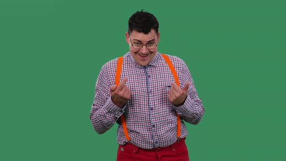 A Man Flirtingly Beckons to Himself with His Fingers and Makes Eyes Flirts alt