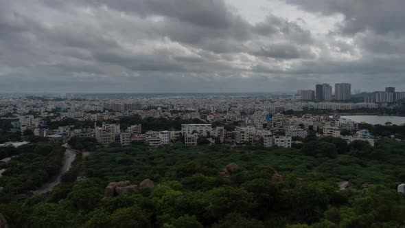 Hyderabad city view from a mountain in jubilee hills, India 4K timelapse alt