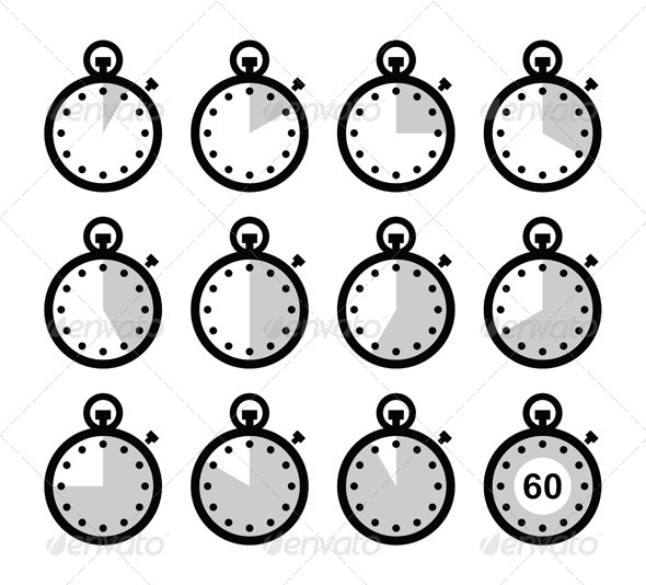 Time, Clock, Stopwatch Vector Icons Set - Media Technology