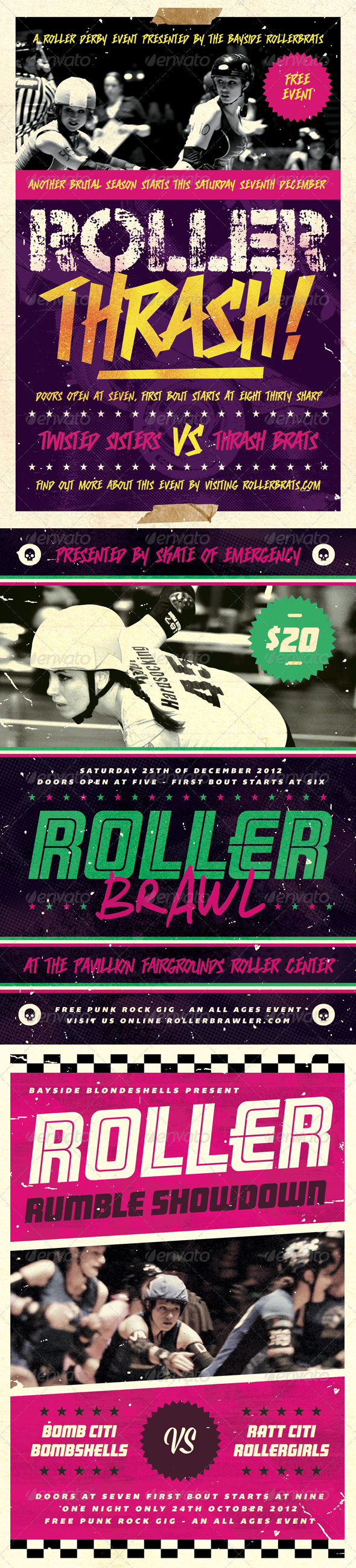 Roller Derby Flyer Bundle - Volume One - Sports Events