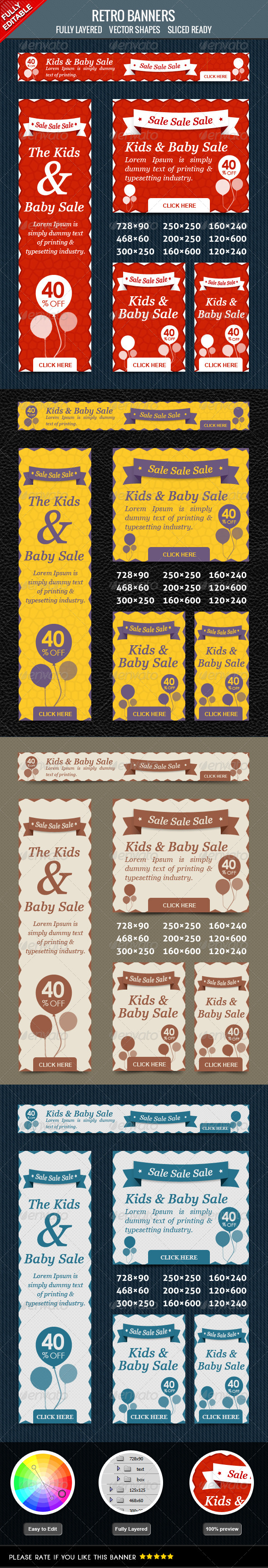 Retro Sales Banner - Banners & Ads Web Elements