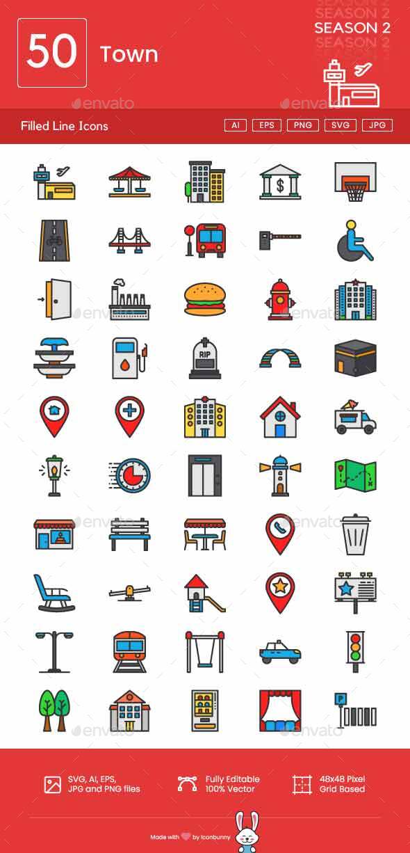 [DOWNLOAD]Town Filled Line Icons