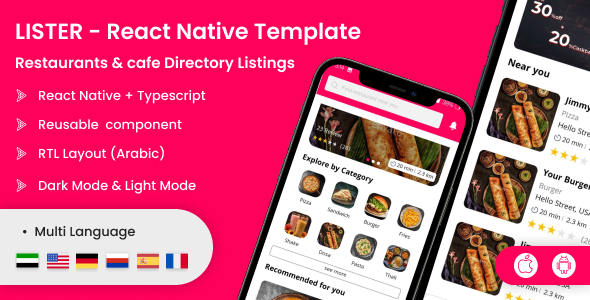 Lister – Restaurants Directory React Native Mobile App Template | Android & iOS