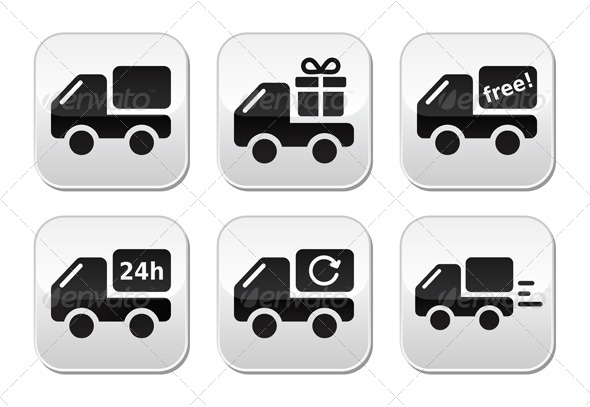 Delivery Car, Shipping Vector Buttons Set - Retail Commercial / Shopping