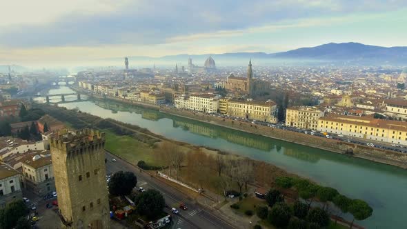 Aerial View of Florence, Italy at Sunset.