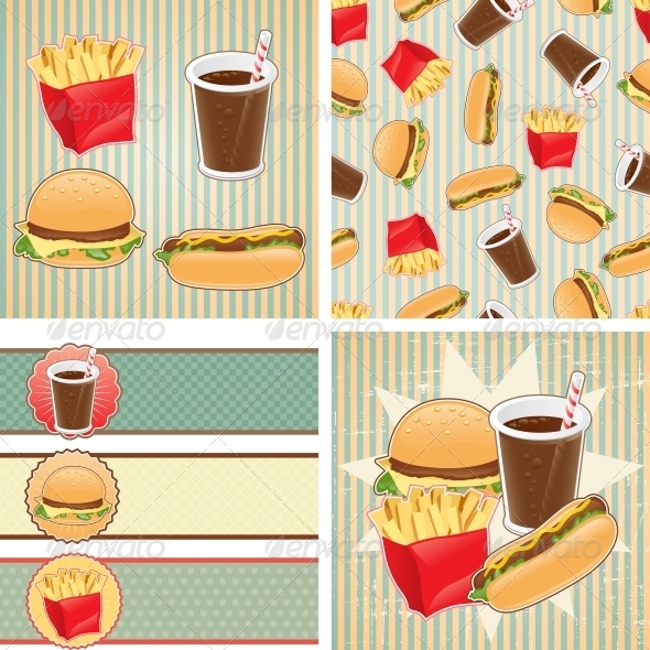 Retro Backgrounds with Fast Food. - Food Objects