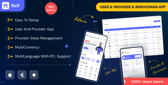 [DOWNLOAD]Fixit | Multi Vendor On Demand, Handyman, Home service Flutter App with Admin Complete Solution