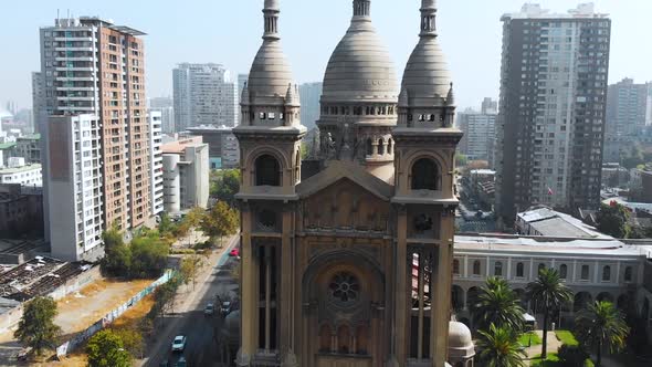 Cathedral, Basilica Sacramentinos, Catholic Church (Santiago, Chile) aerial view