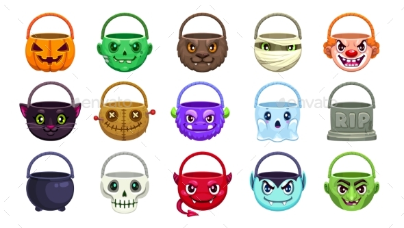 [DOWNLOAD]Halloween Isolated Sweet Buckets with Monster Face