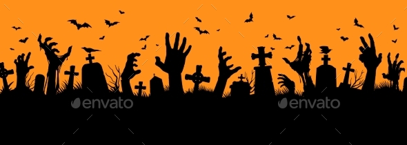 [DOWNLOAD]Halloween Zombie Hands Silhouettes on Cemetery