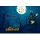 Halloween Landscape with Dark Castle Bats Ghosts
