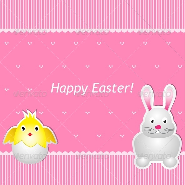 Easter Card With Chick And Hare - Miscellaneous Seasons/Holidays