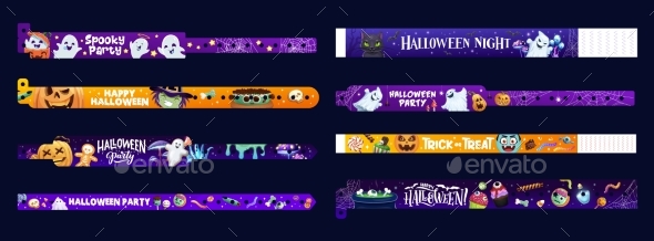 [DOWNLOAD]Halloween Holiday Party Paper Bracelets Vector Set