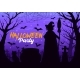 Halloween Cemetery Landscape with Witch Silhouette