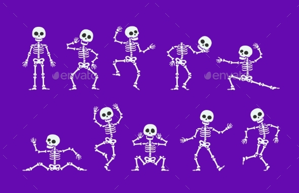 [DOWNLOAD]Halloween Dancing Skeleton Characters Vector Set