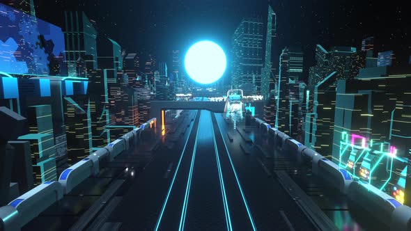 Seamless Looped Animation of Futuristic City Nft Illustration or Cyberpunk