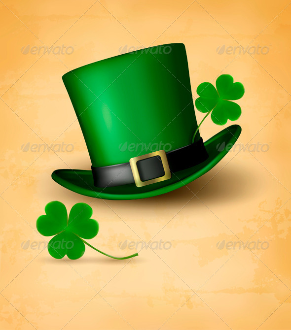 Saint Patricks Day Card with Clove Leaf and Hat - Miscellaneous Seasons/Holidays