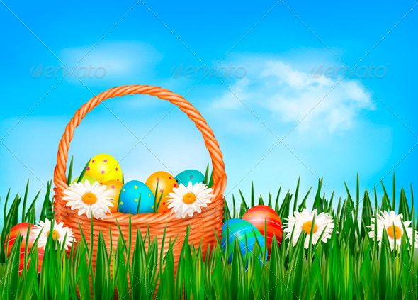 Easter Background Easter Eggs and Flowers - Miscellaneous Seasons/Holidays