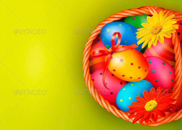 Easter Background with Easter Eggs and Flowers - Miscellaneous Seasons/Holidays