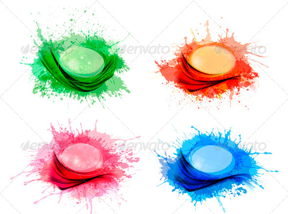 Collection of Colorful Abstract Watercolor Banners - Borders Decorative