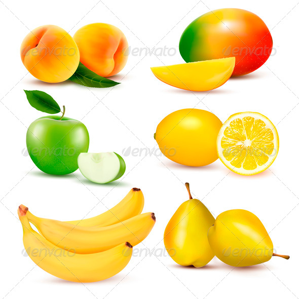 Big Group of Different Fruit. Vector Illustration. - Food Objects