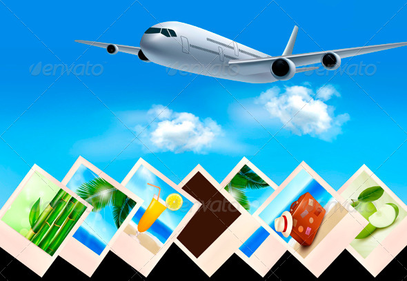 Background with Airplane and with Photos - Travel Conceptual