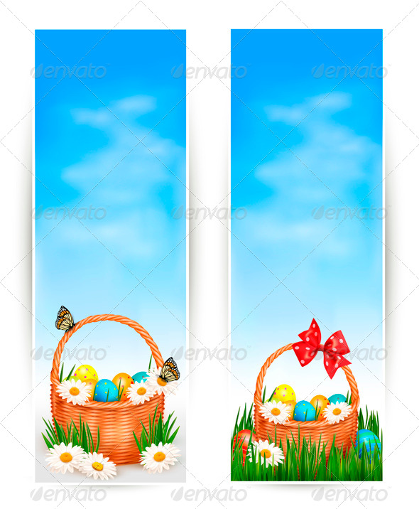 Easter Banners with Easter Eggs in Basket - Miscellaneous Seasons/Holidays