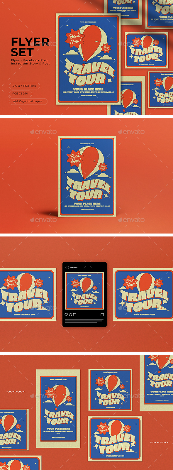 [DOWNLOAD]Cream Retro Travel Agency Flyer Set