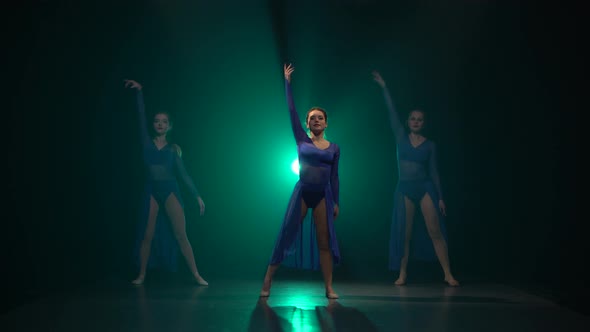 Three Gorgeous Professional Ballerinas Are Dancing Elements of Modern Ballet alt